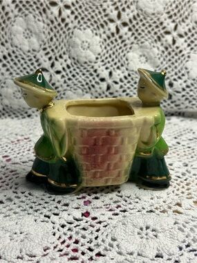 Vintage 1950s Shawnee Pottery Planter, Asian men carrying basket, MCM, USA